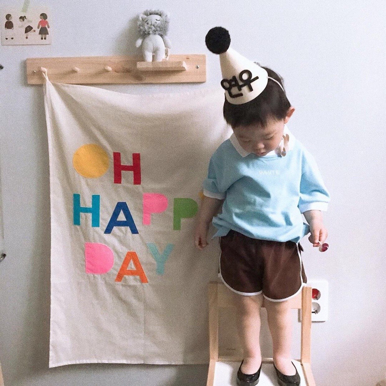 Birthday Theme Backdrop Wall Decorative OH HAPPY DAY Cotton Canvas Wall Background Cloth Kids HAPPY BIRTHDAY Background Curtain