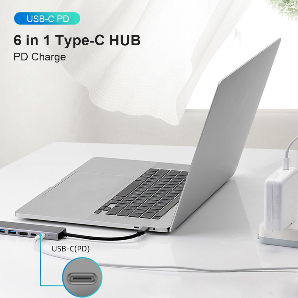 Convertitore Docking HUB USB C 6 in 1 2 USB 3.0 4K adattatore di ricarica PD type-c 100W compatibile HDMI RJ45 Multi USB Station