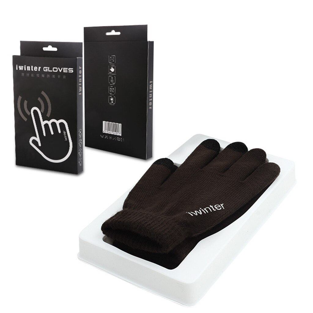 Letter Winter Gloves Women Men Knitted Gloves Thermal Touch Screen Black Gloves Men Mittens Thermal Knit Warm Glove: coffee 