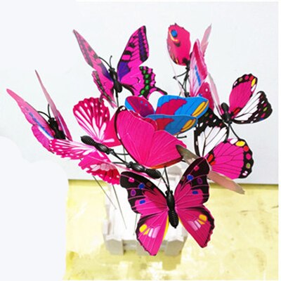 Colourful Garden Plastic Butterflies On Sticks Dancing Flying Fluttering Butterfly DIY Art Ornament Vase Lawn Garden Decoration: Pink