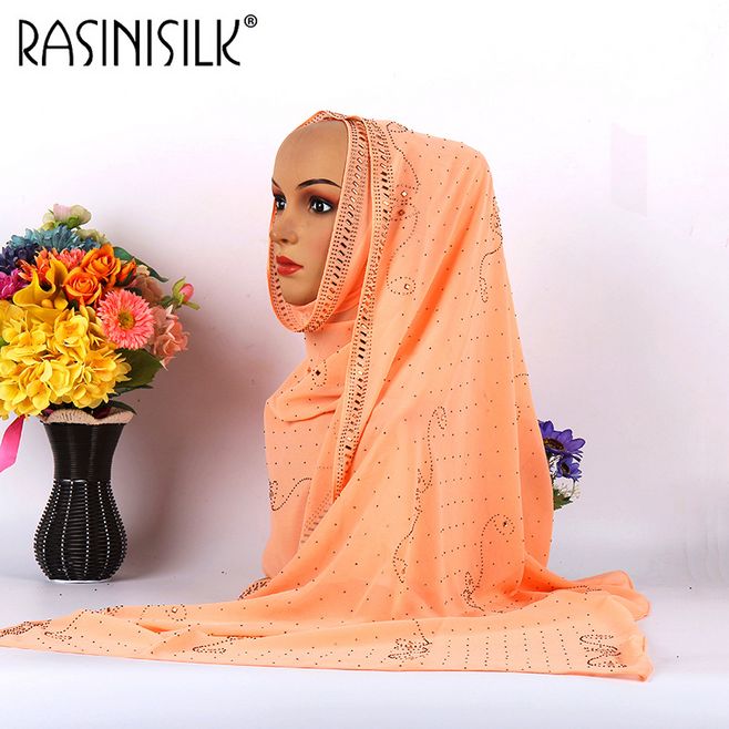 en promo | Promo! Foulard musulman en mousseline de soie pour femmes | Écharpe supérieure avec des strass et des diamants scintillants, écharpe longue et châle, foulard de style islamique malaisien: 20 snow bud
