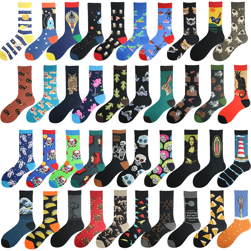Gelukkig Kleurrijke Grappige Sokken Mannen Skateboard Shark Dinosaurus Astronaut Planeet Divertidos Hip Hop Sokken Harajuku Unisex Crew Sokken
