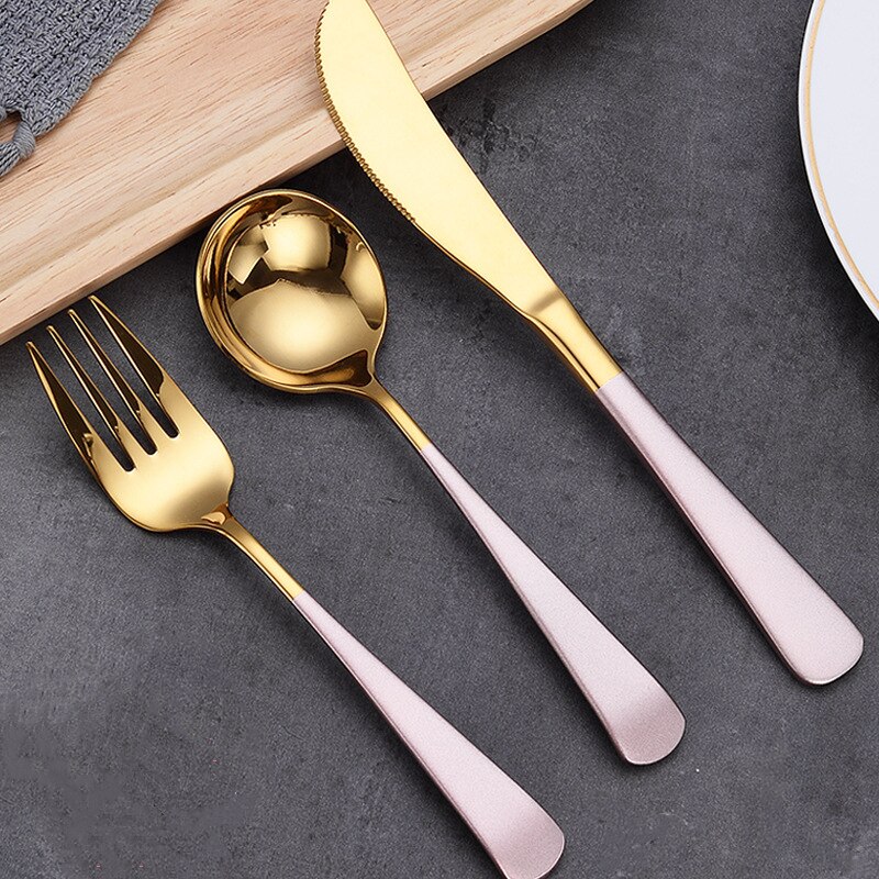 Tableware Stainless Steel Cutlery Set Kitchen Knives Forks Spoons Set Luxury Dinnerware Set Dinner Wedding Mirror Black Cutlery: Pink gold
