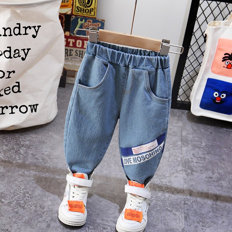 Pantalones de de primavera y otoño para niños y niñas, pantalones de costura con las letras Baby para niños, pantalones vaqueros casuales para niños