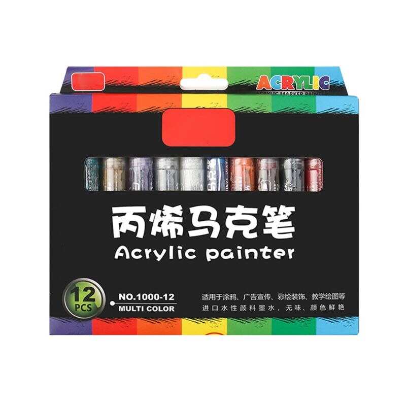 Rotulador de pintura acrílica para manualidades, rotulador de pintura acrílica de 4/8/12/15/24/36 colores, marcado detallado para Álbum de bricolaje, lienzo de madera de roca de cerámica de vidrio: 12