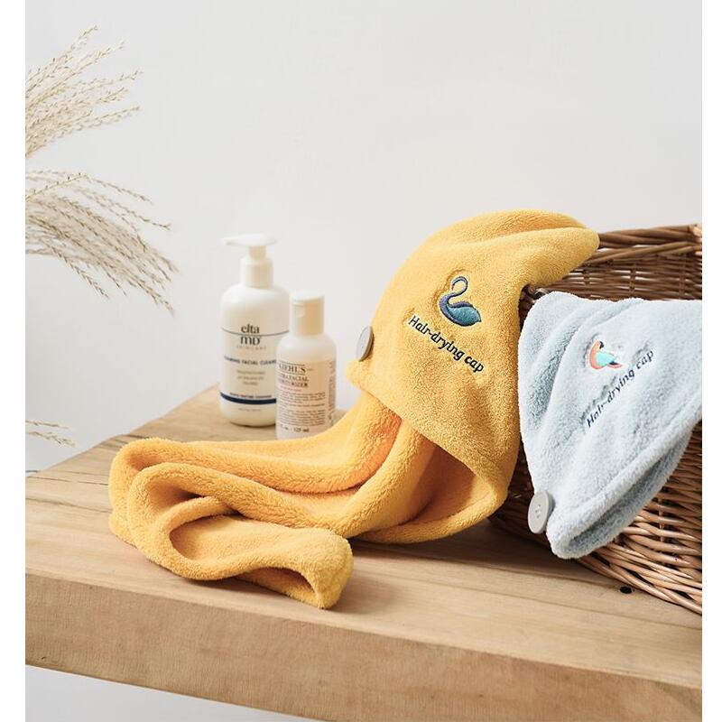 Dusjhette i mikrofiber hurtigtørkende badehårhåndkle kvinner hårhette hårtørkehette med knapp for dusj saunatravel spa