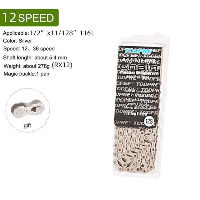 Mountain Bike Chain 6 7 8 9 10 11 12 Speed MTB Bike Electroplated Silver Bicycle Chain 116 links Road Bike Chains: 12 Speed