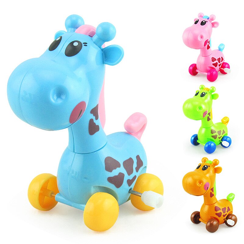 Leuke Cartoon Dier Giraffe Clockwork Wind Up Baby Speelgoed Running Head Tail Swing Classic Pasgeboren Speelgoed Voor Kids Kinderen