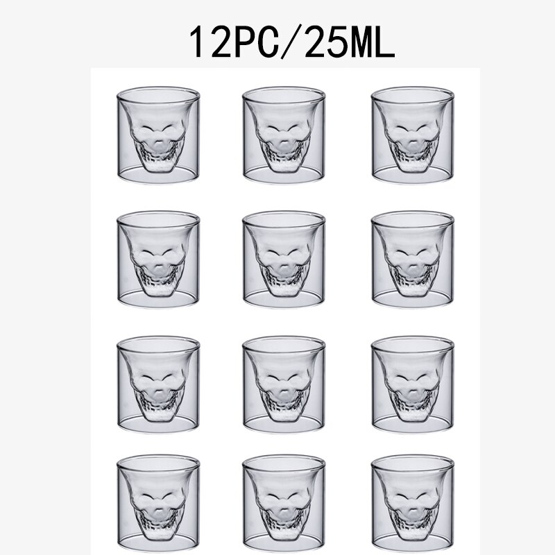 2-16 stuks schedelbekers 25ml dubbele transparante glazen bier whisky wodka wijn water champagne cocktail wijnglazen koffie melk mokken: 12pc schedelbeker 25ml
