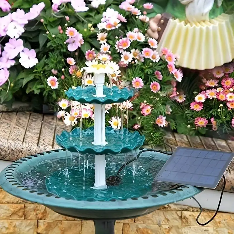 Solar Bird Bath Waterfontein Afneembare DIY Waterlandschapsarchitectuur Fontein Voor Vogelbaden Tuindecoratie, Outdoor Bird Feeder: Rose