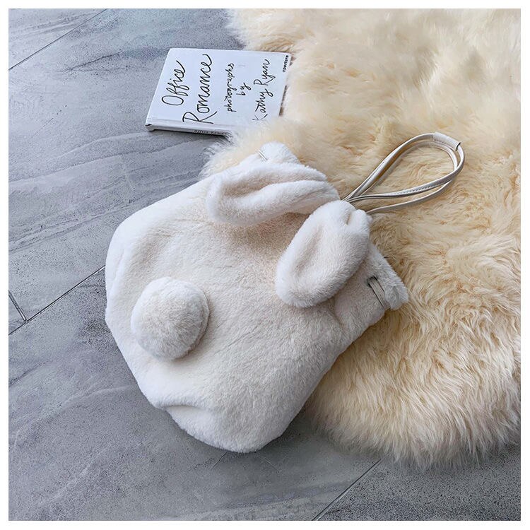 Søt plysj veske kvinnelig høst og vinter messenger bag skulder bunny ører plysj veske bærbar bøtte veske