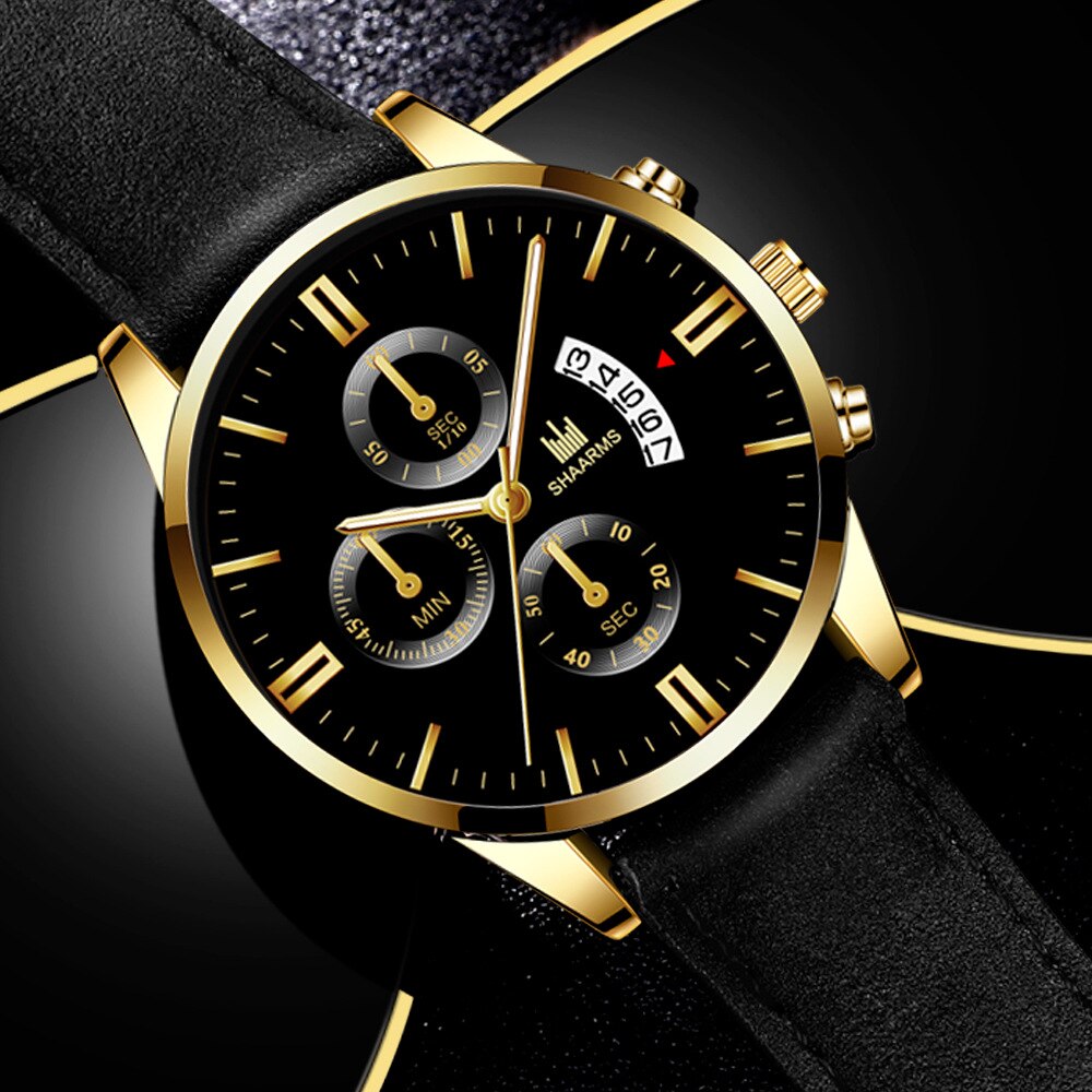 SHAARMS-Reloj analógico de cuarzo para hombre, accesorio de pulsera resistente al agua con calendario, complemento Masculino de de lujo con moderno y estilo informal, perfecto para negocios