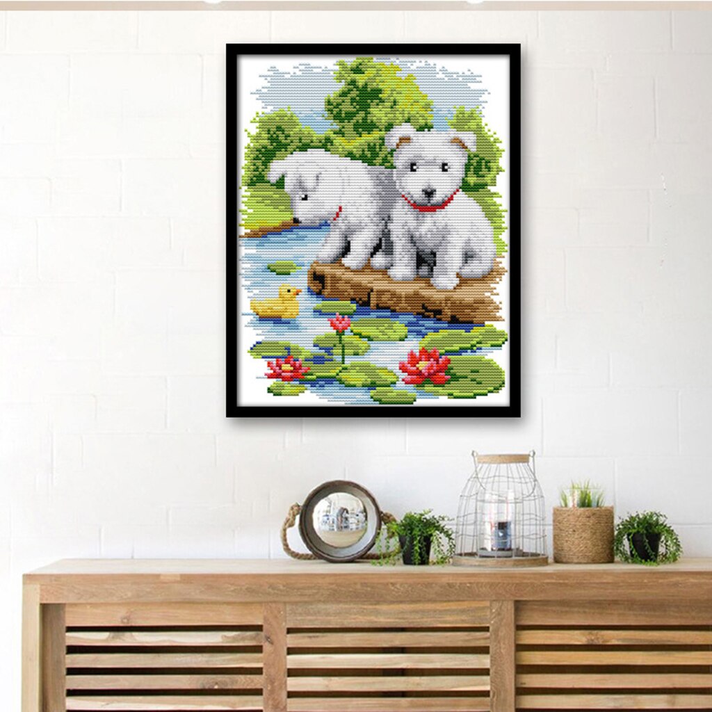 Stamped Cross Stitch Kits Puppy Dogs Chart Needlework For Adults Kids