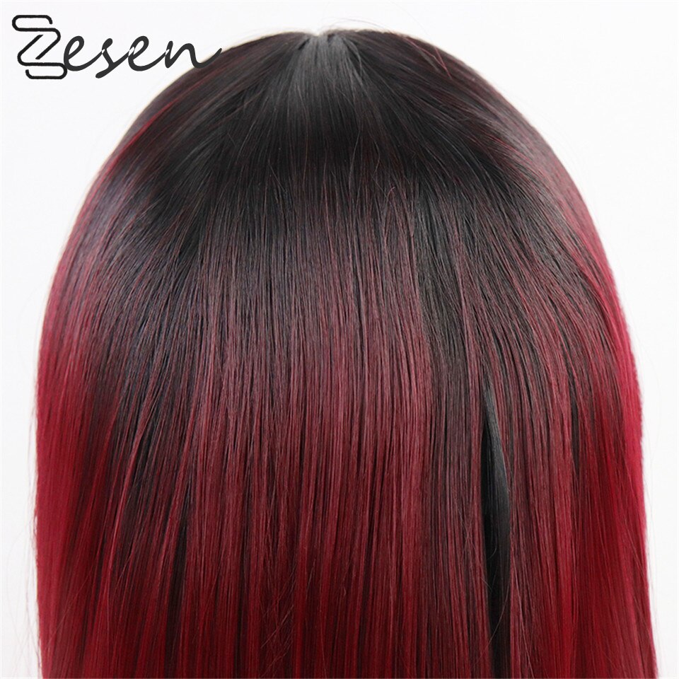 ZESENWine Red Straight Lace Front Wigs for Black Women Lace Wig Long Synthetic Hair Wigs Free Part Heat Resistant With Baby Hair