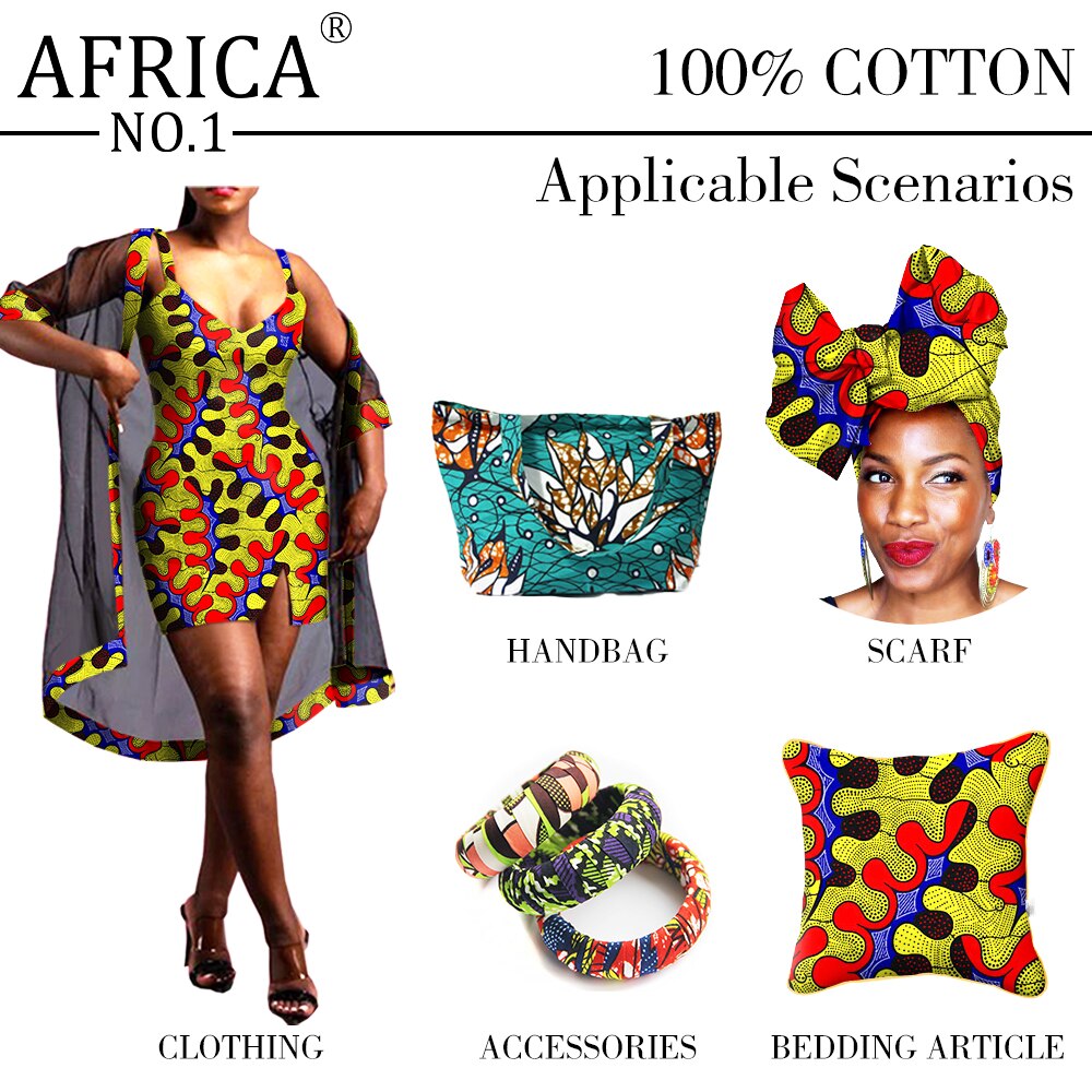 African Wax Print Fabric 100% Cotton Ankara Sewing Material For Dress Ankara Wax print Fabric 6yards AFRICA NO.1