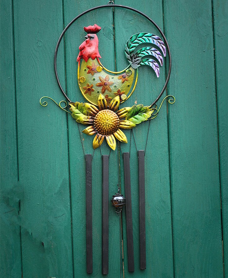 Garden Wind Chime Iron Circle Rooster Outdoor Decoration