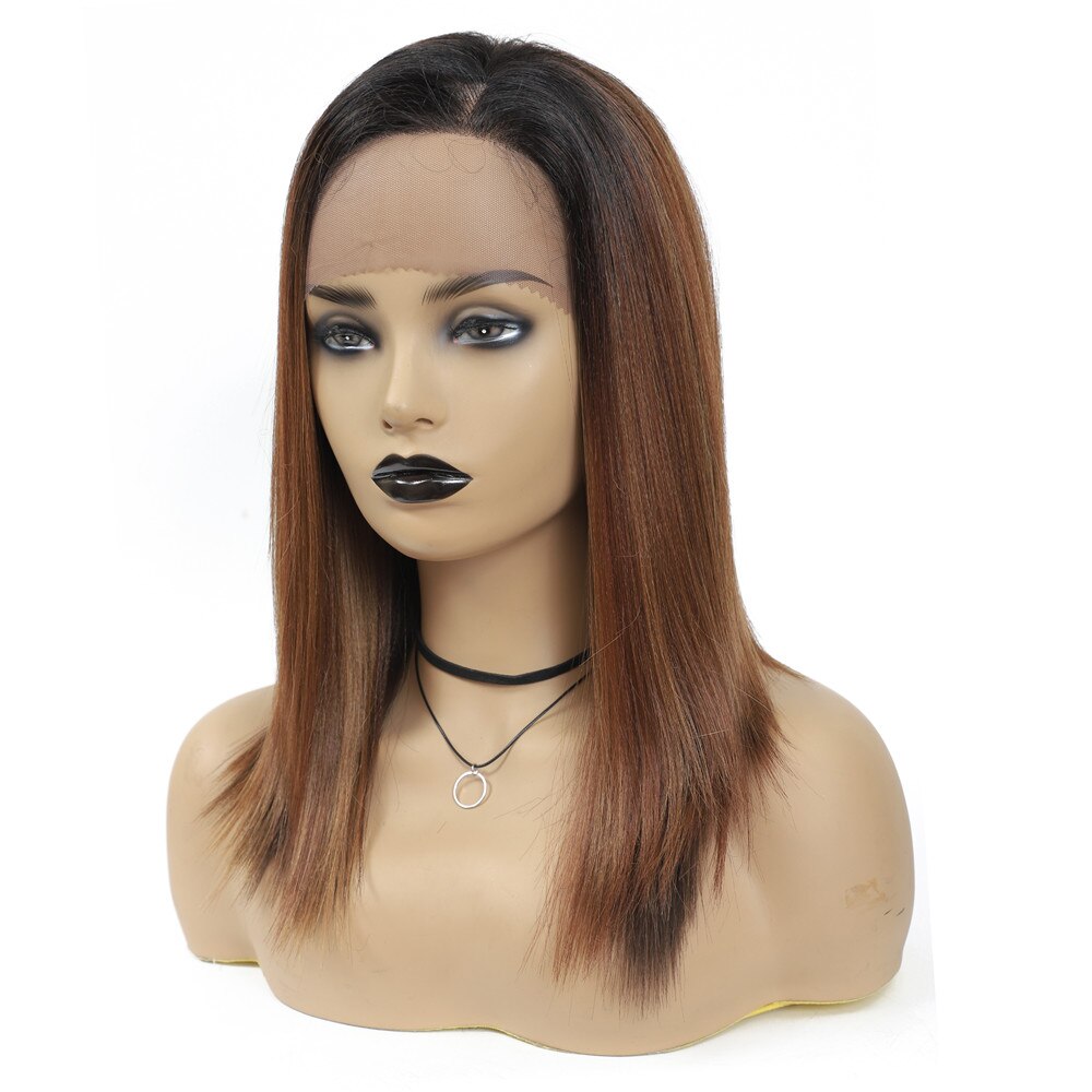 X-TRESS Dark Roots Ombre Brown Lace Front Synthetic Wig for Black Women High Temperature Fiber Hair Trendy 18'' Straight Wigs