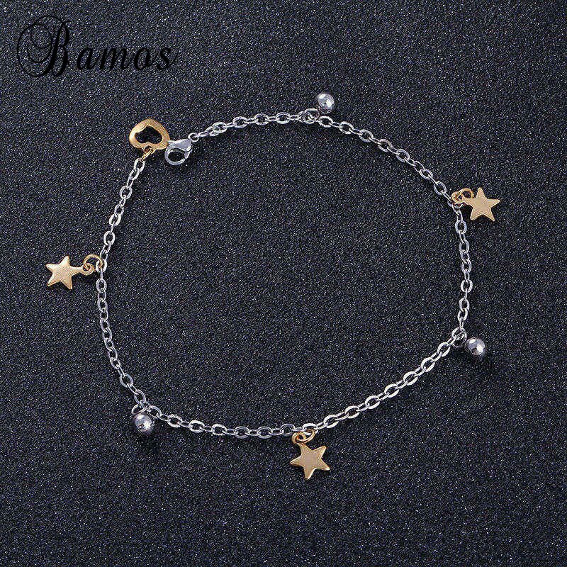 Bamos Simple & Stainless Steel Cute Star Foot Anklets For Women Gold & Silver Color Summer Barefoot Sandal Accessories