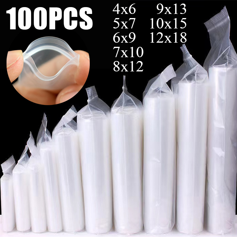 100pcs/pack Plastic Storage Bags Transparent Thicken Zip-lock Bag Food Jewelry Bracelets Beads Zip Bags Reusable Sealing Pouch