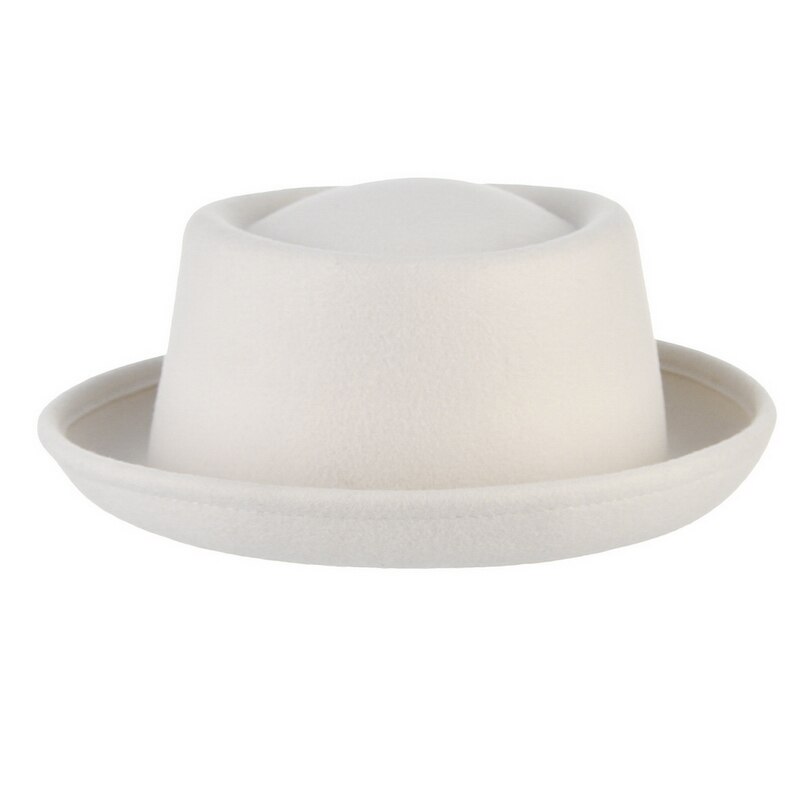 GEMVIE Classic 100% Wool Soft Felt Pork Pie Hat Fedora For Men Women Autumn Winter Wool Hat Curved Brim: white