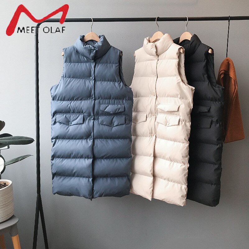Dames wintervest jas opstaande kraag dames lang vest warm dames tops vest chaleco mujer gilet casaco feminino