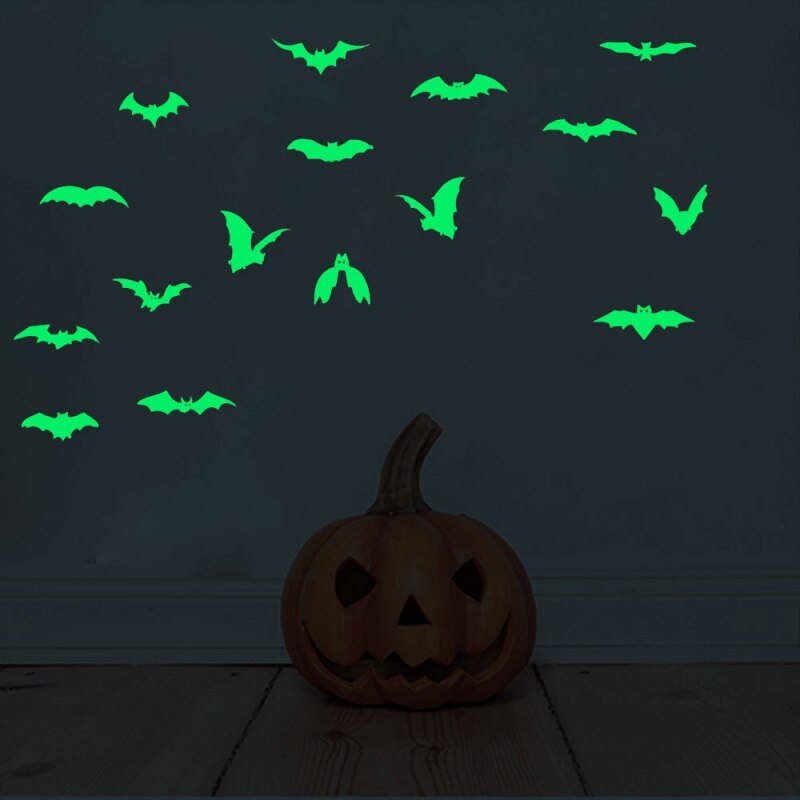 Halloween Glow In The Dark 3D Vleermuizen Muurstickers Stickers Lichtgevende zelfklevende Verwijderbare Festival Party Decor Qgnv