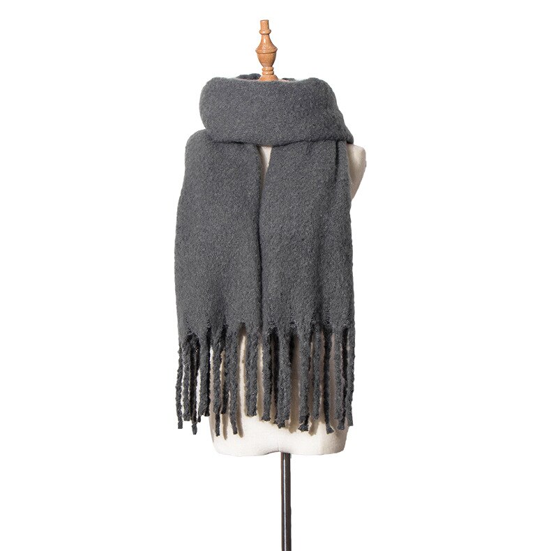 Warme Schals Herbst Und Winter Neue Stil Grob Tassled Kreis Sand Einfarbig Schal Schal von Dicken Schal Schal: dunkel grau