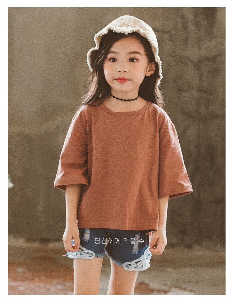 Mädchen neue Koreanische freizeit Joker crew neck baumwolle kurzarm kinder T - shirt kinder kleidung sommer: brown / 130CM