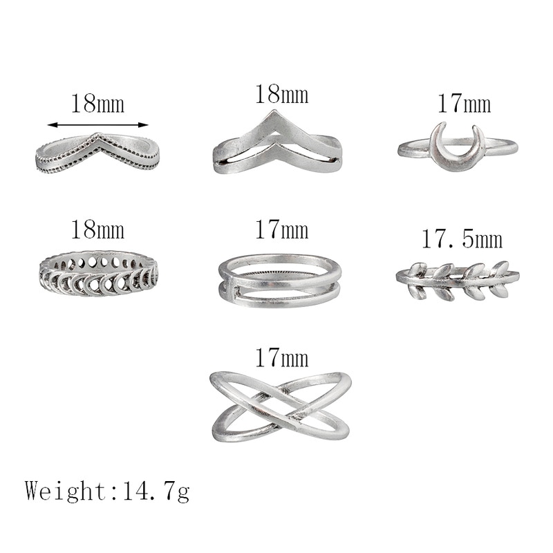 Sindlan 7Pcs Eenvoudige Zilveren Geometrische Moon Charm Ringen voor Vrouwen Punk Boho Gezamenlijke Vinger Ringen Set Sieraden Accessoires