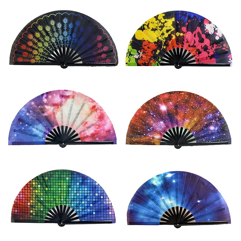 1pc Large Folding Hand Fan Fold Dot Rainbow Print Festival Handheld Fan 33cm Large Folding Hand Fan Handheld Fan For