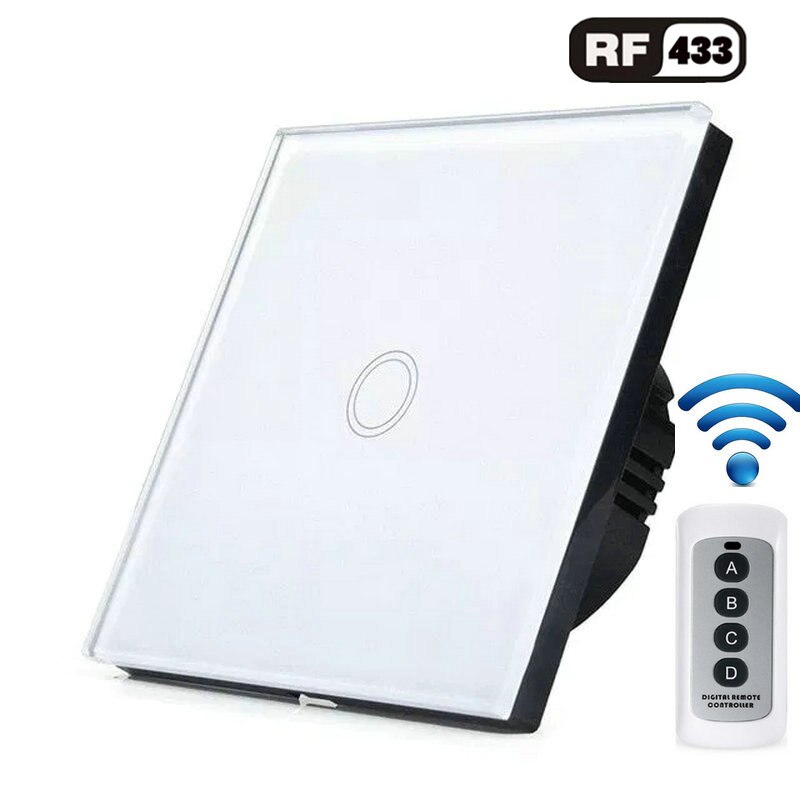 Standard Eu Wireless Remote Control Touch Switch For Rf433 Intelligent Wall Switch 1 / 2 / 3 / Band Glass Touch Switch: white 1 gang