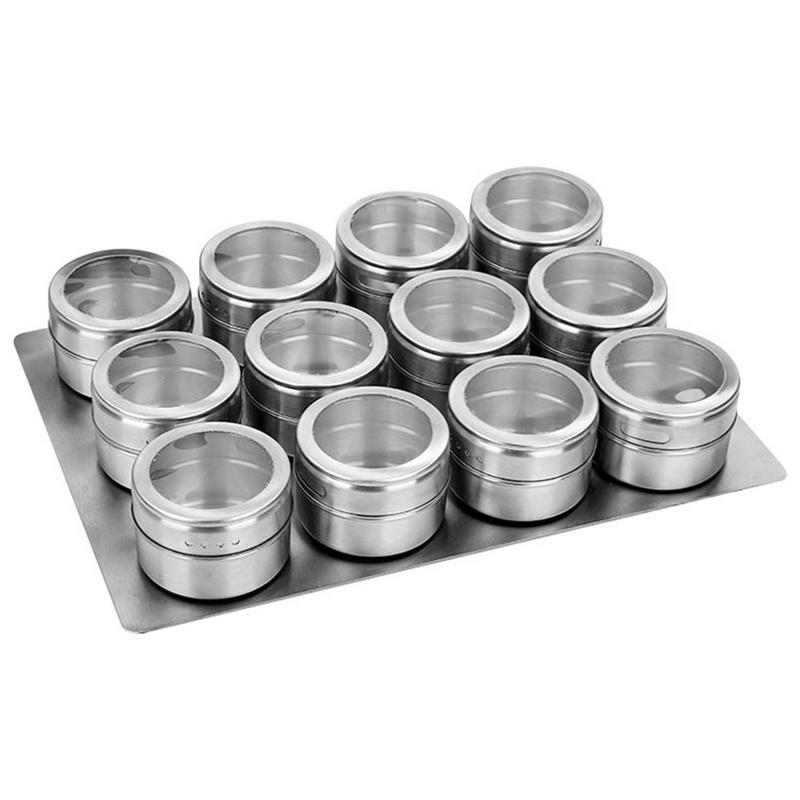 9 stk og 12 stk krydderbokser magnetisk støvtett synlig krydderboks i rustfritt stål utendørs grill cruet kjøkkenoppbevaringsboks: 12 stk