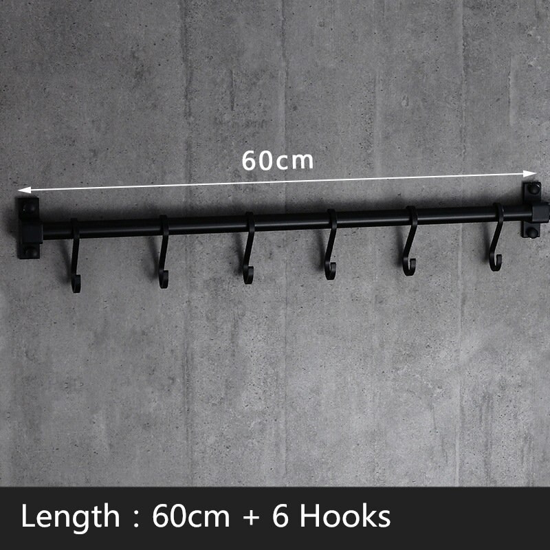 Support de rangement d'ustensiles, noir mat, crochet de cuisine, garde-manger, Bar, étagère de cuisine, Style américain, cadre en aluminium: 60cm