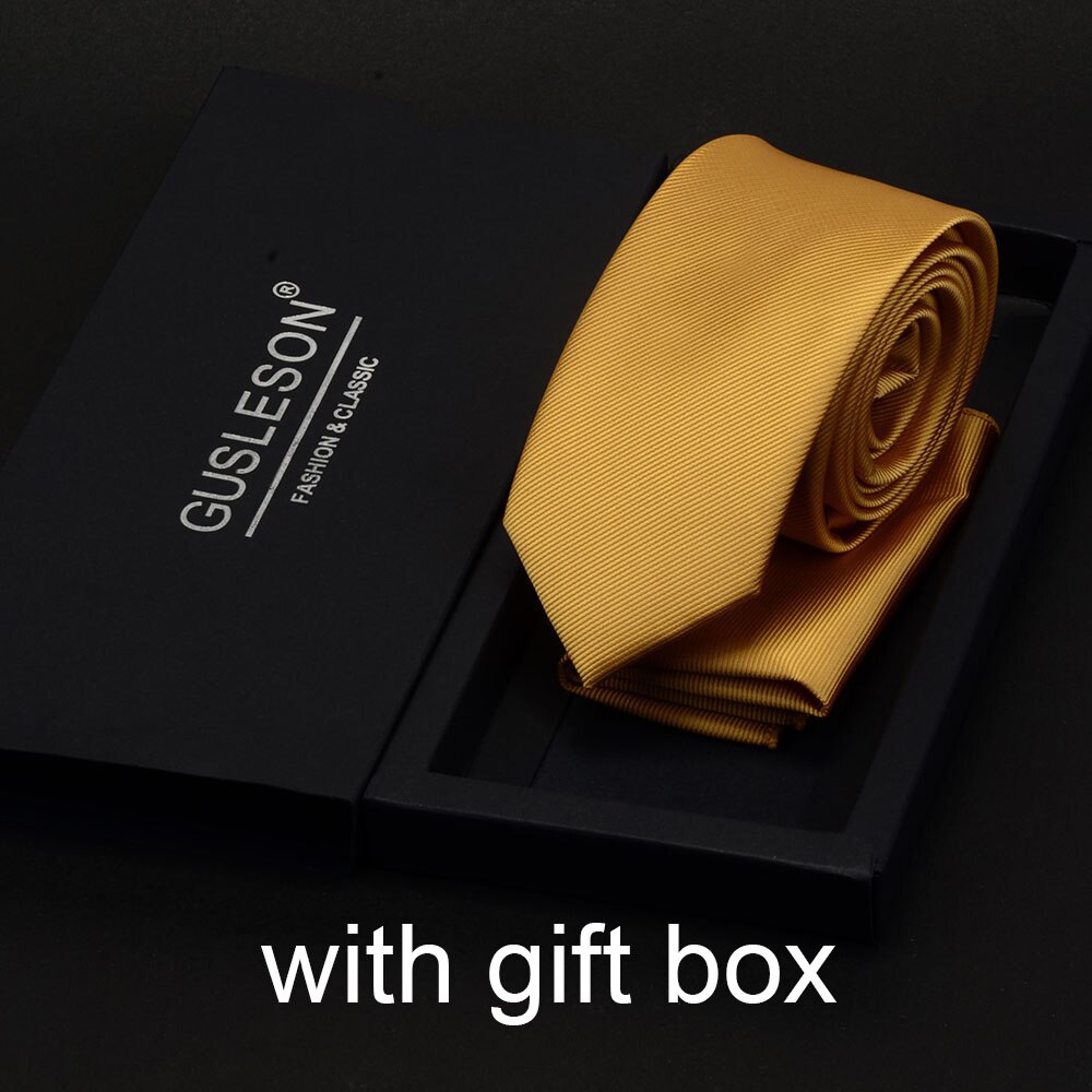 GUSLESON Slim Men Tie Pocket Square Set 6cm Skinny Necktie Red Yellow Green Ties With Box Suit Wedding Business: 17