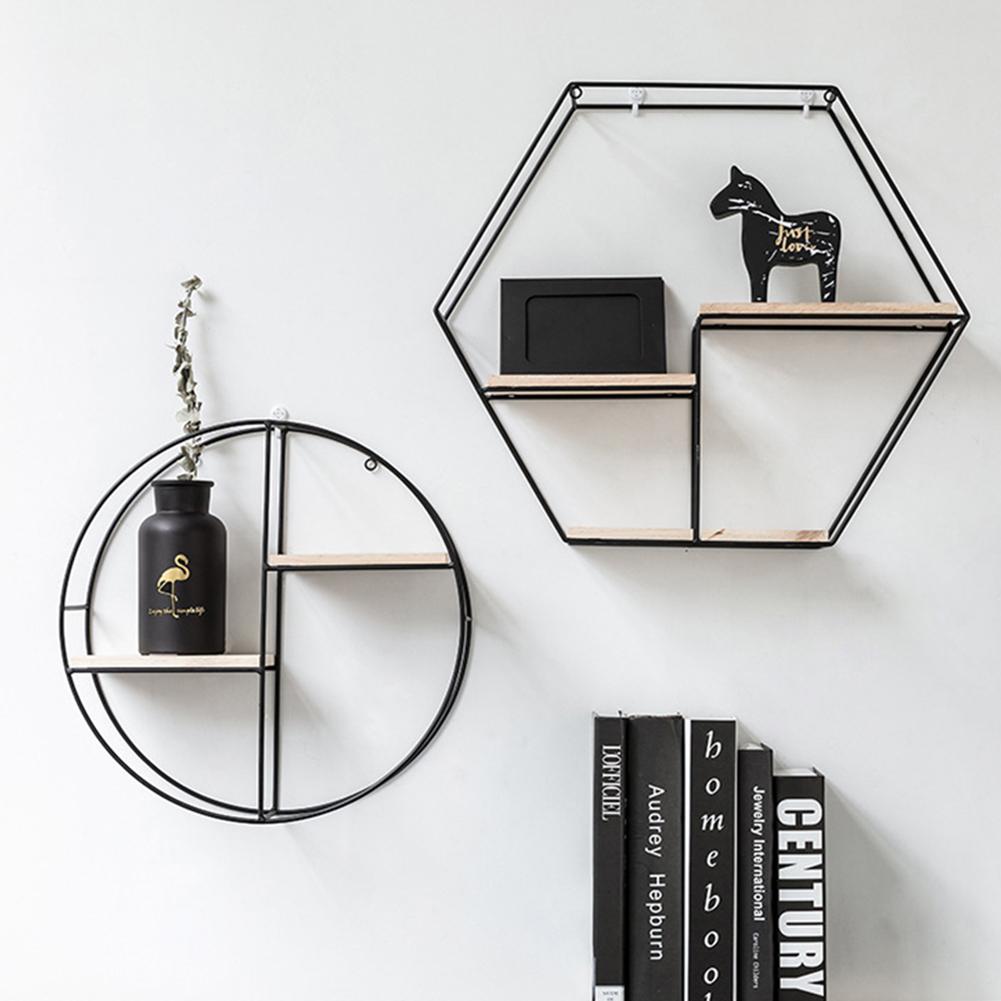 Metal Wooden Storage Rack Wall Hanging Storage Holders Racks Book Figurines Flower Pot Display Shelf Home Storage Organizer