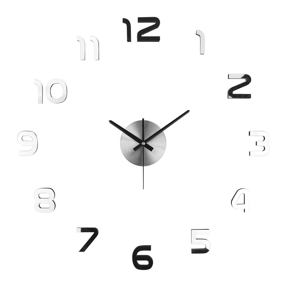 Pegatina De Pared 3D De Reloj para el hogar Saati, Reloj De Pared decorativo, espejo acrílico para sala De estar, Adhesivo De Reloj De Pared: Sliver / 47 Inch