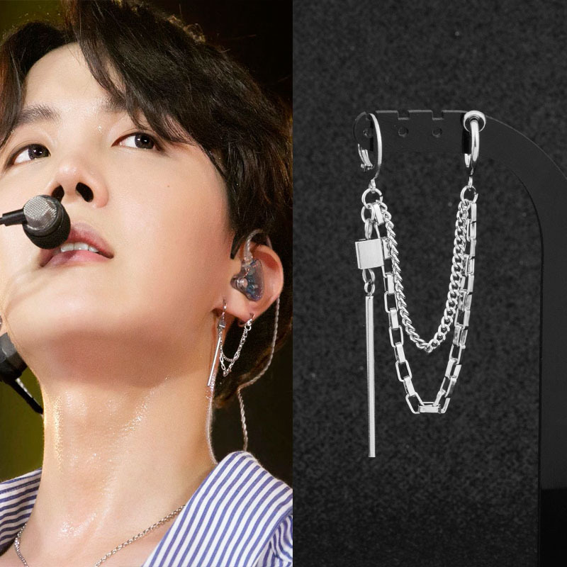 Boucles d'oreilles en acier inoxydable pour hommes/femmes, pendentif étoile lune, pompon Long, unisexe, bijoux Kpop Suga JIMIN, 1 pièce