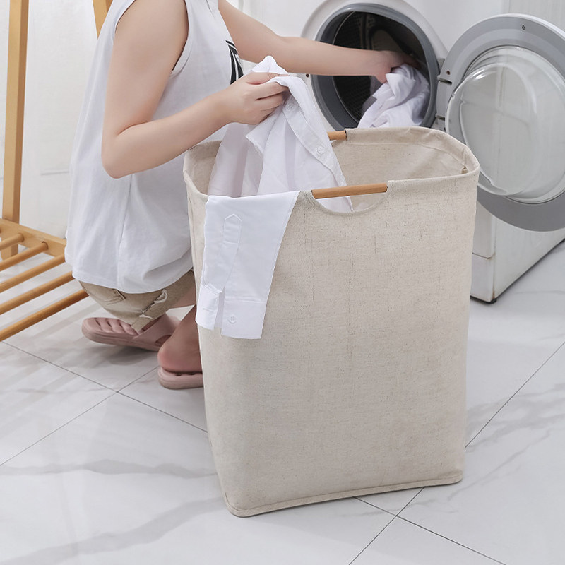 Large Laundry Hamper Collapsible Laundry Basket with Bamboo Handles Freestanding Waterproof Clothes Hamper for Laundry Room