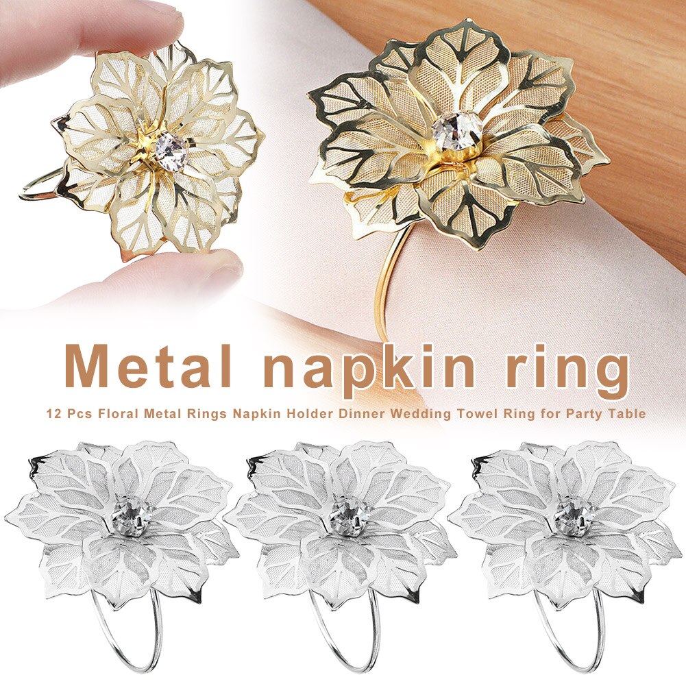 12 stuks Bloemen Metalen Ringen Servethouder Diner Bruiloft Handdoek Ring voor Party Tafel SP99