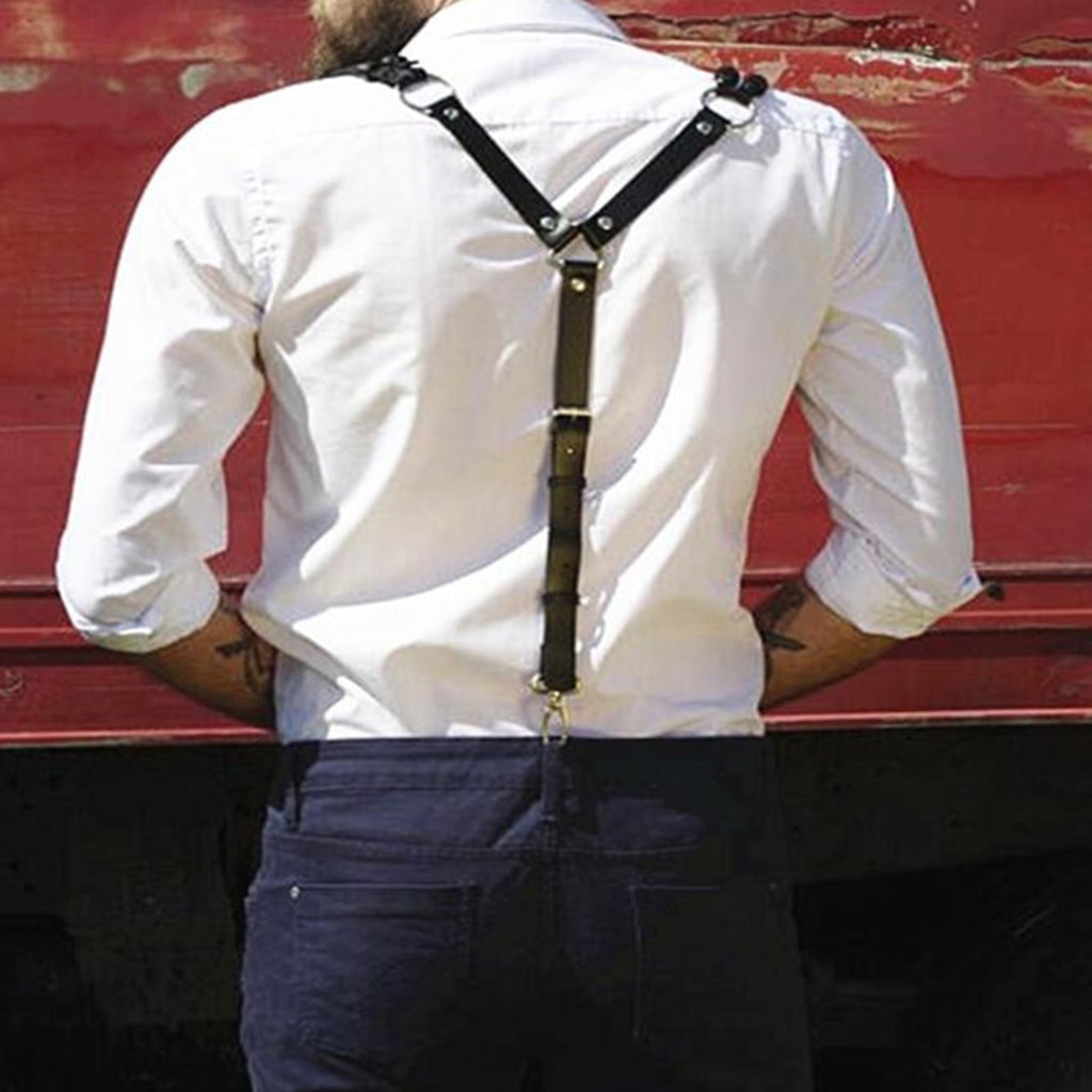 Bretelles en cuir artificiel pour hommes, bretelles en Y, Double épaule, ceinture à crochets