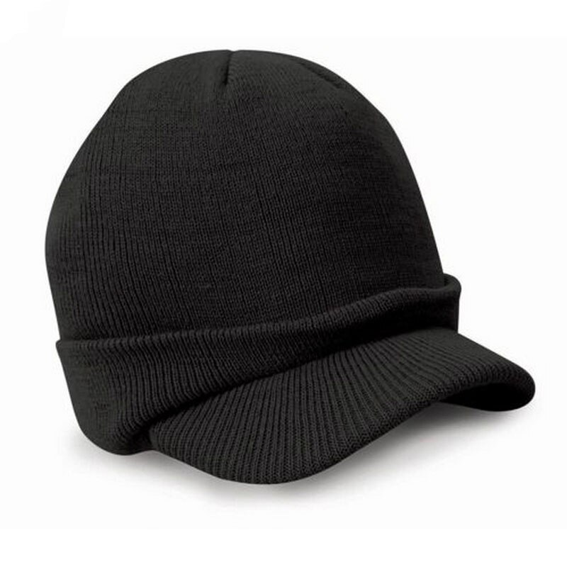 11 Color CoMen Warm Baggy Crochet Visor Brim Beanie Ski Cap Baggy Oversized Knit Skull Hat Sport Peaked Cap: Black