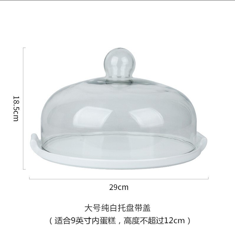 Style européen gâteau plat verre céramique exposition plateau cache-poussière essai plaque décoration créative Dessert Table décoration:  Large Size  Dual Handle Ceramic Dish   Glass Cover