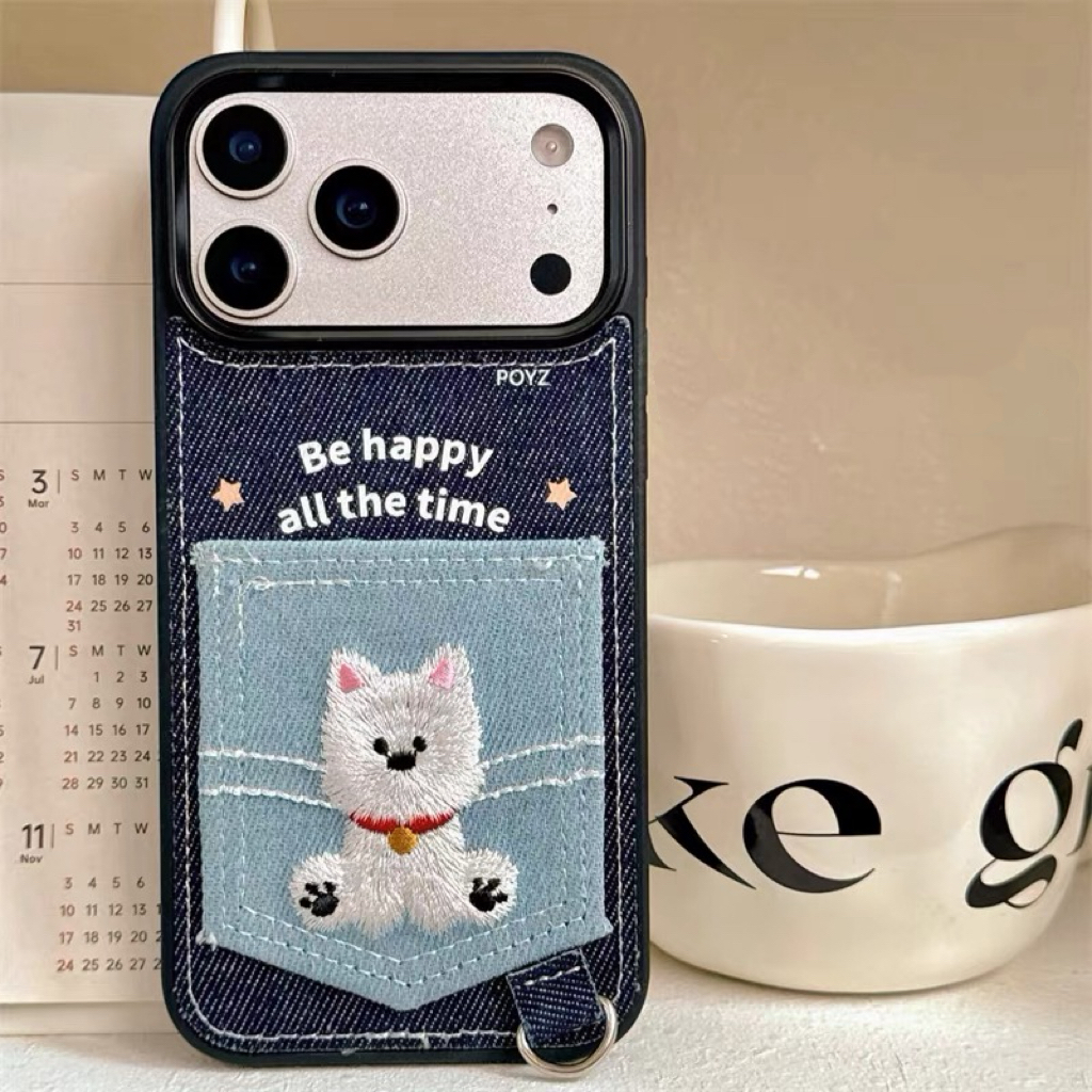 Funda de teléfono con estampado de cachorro, coreana INS, con tarjetero para iPhone 15 14 Pro Max 13 16 17 Pro, Fundas bonitas: poliuretano / Rosa