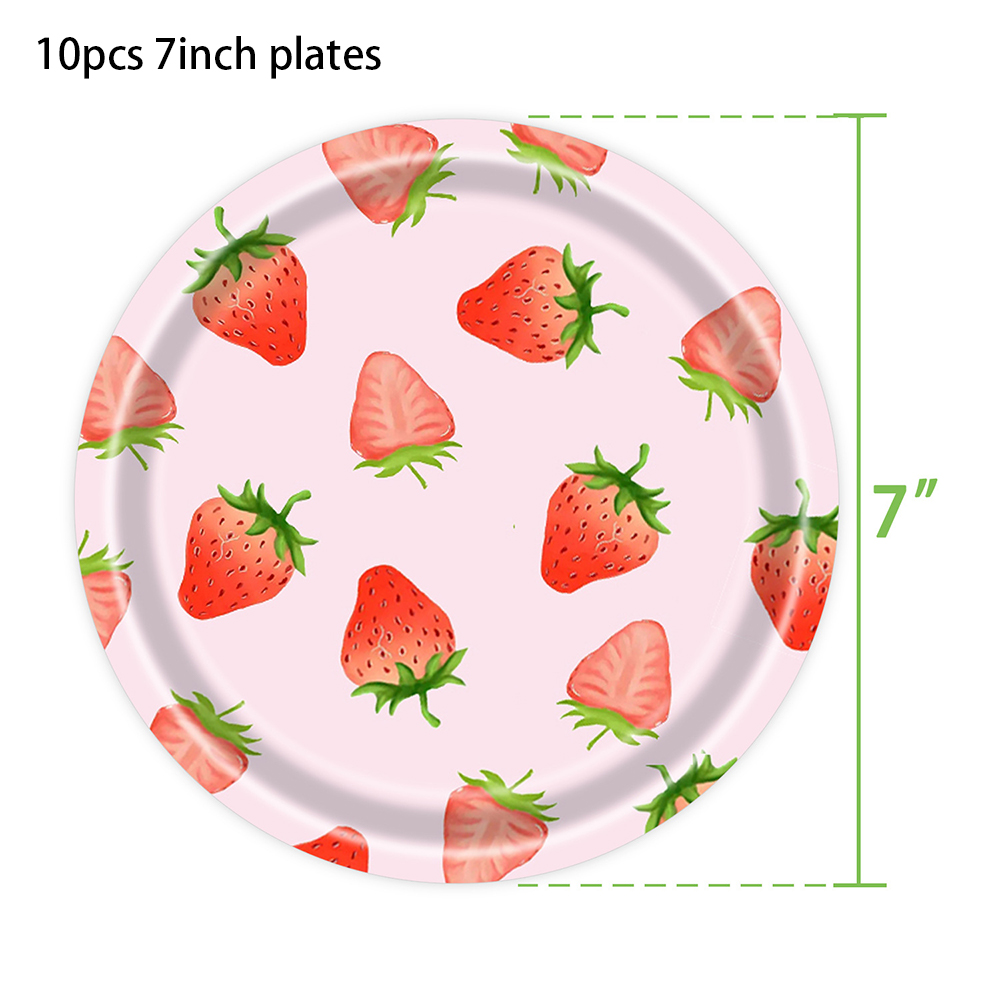 Strawberry party plates cups napkin tablecloth supplies baby shower kids girls birthday supplies Strawberry birthday Party Decor: light yellow