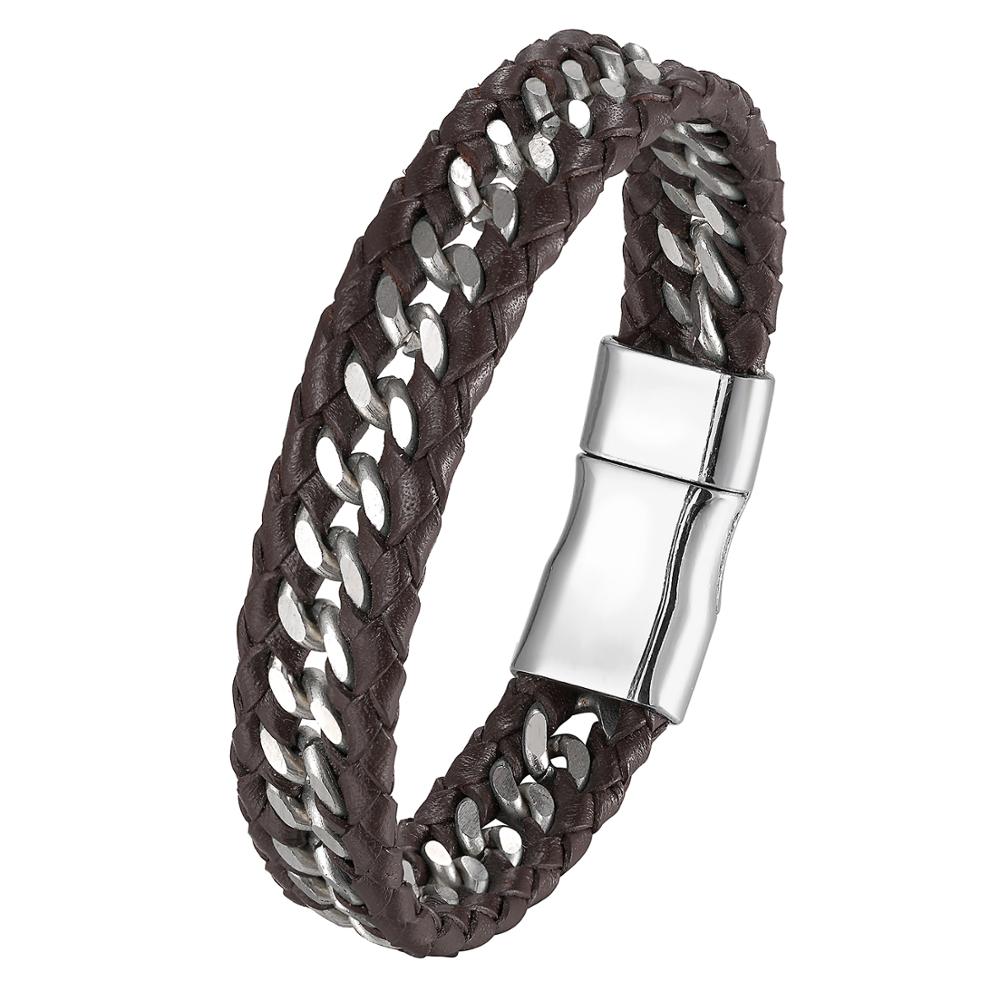 Mannen Mode Gevlochten Armband Mannen Zwart Lederen Armband Legering Gesp Mannen Sieraden Gesp: 8