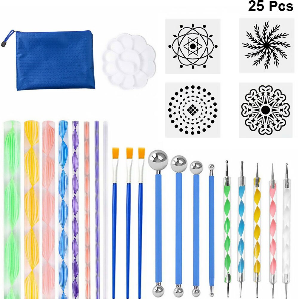 25Pcs Mandala Dotting Tools Paintbrush DIY Painting Tool Rocks Stone Template Clay Dotting Tools