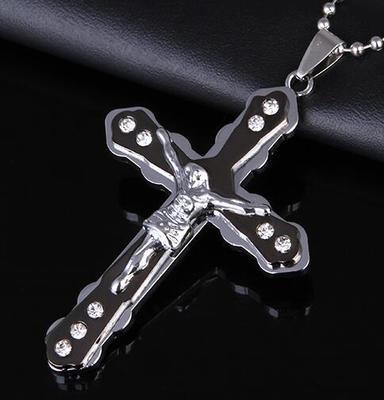 Christian Jesus Cross Crystal Hanger Ketting Roestvrij: black