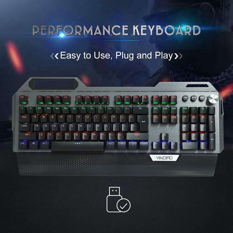 YINDIAO Gaming Mechanical Keyboard LED Rainbow USB Wired Mix Backlit Keyboard 104 Keys Anti-Ghosting for PC Desktop
