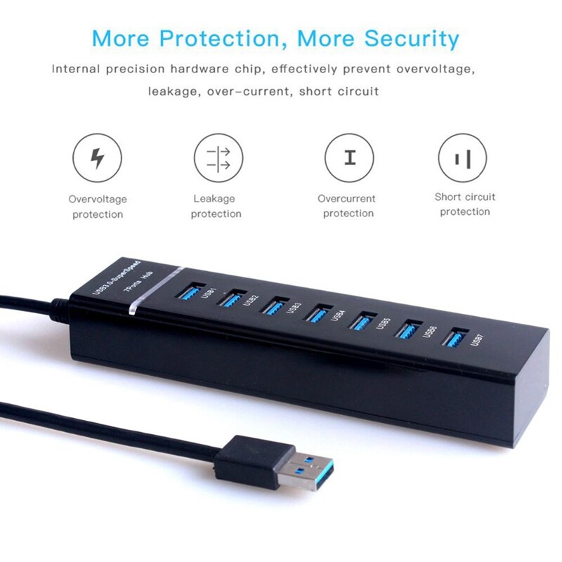 USB Hub, 7 Port USB 3.0 Hub LED Portable High-Speed Compatible for Air, Mac Mini/Pro, Surface Pro, PC and Laptop