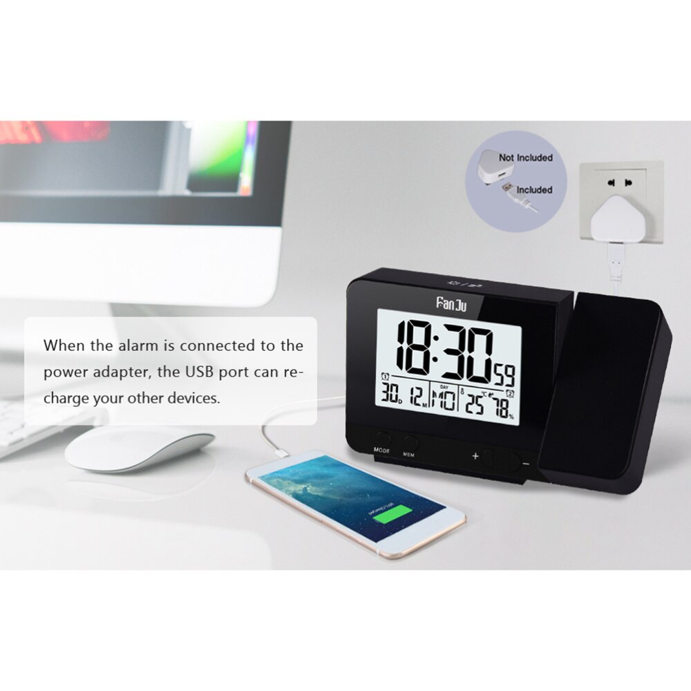 Led Clock Multi-Function Alarm Clock Temperature Display for Home Office School (Black, No Battery)